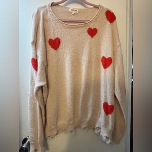 Woman’s Adora Women's Cream Sweater with Red Hearts 1x